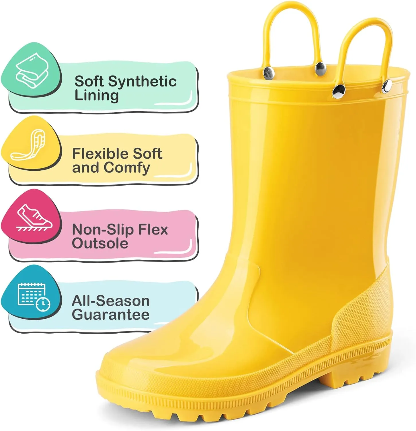 HISEA Kids Rain Boots for Toddler Boys Girls, Waterproof Rubber Boots with Easy-On Handles, Seamless PVC Rainboots Lightweight Mud Shoes for Water Beach Outdoor Playing (Toddler/Little Kid/Big Kid)