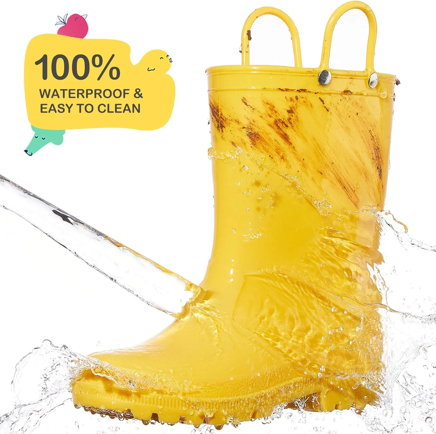 HISEA Kids Rain Boots for Toddler Boys Girls, Waterproof Rubber Boots with Easy-On Handles, Seamless PVC Rainboots Lightweight Mud Shoes for Water Beach Outdoor Playing (Toddler/Little Kid/Big Kid)