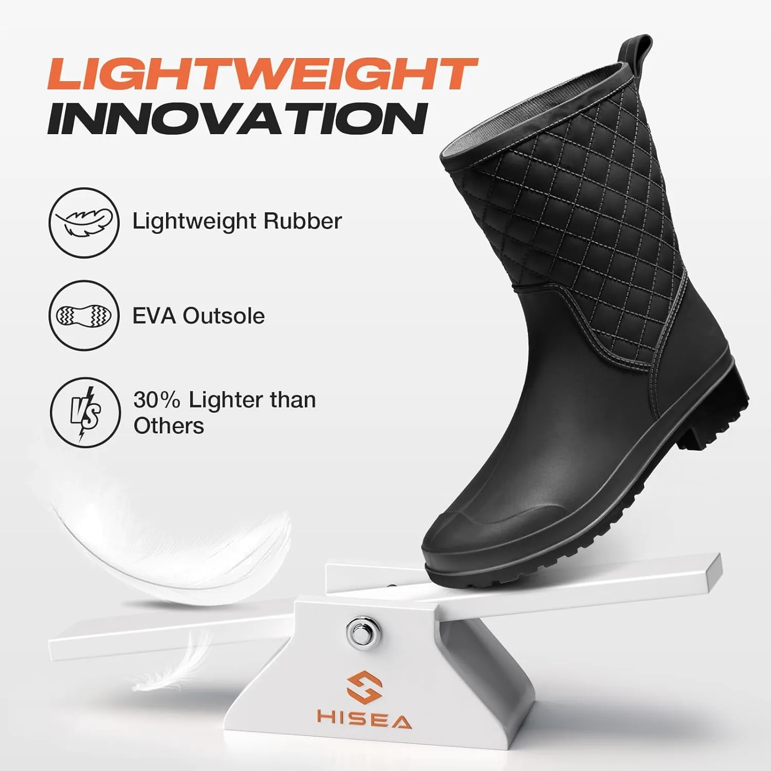 HISEA Rain Boots for Women, Lightweight Fashion Rubber Boots Mid Height Waterproof Garden Shoes Women's Rain Footwear