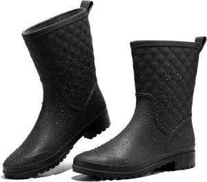 HISEA Rain Boots for Women, Lightweight Fashion Rubber Boots Mid Height Waterproof Garden Shoes Women's Rain Footwear