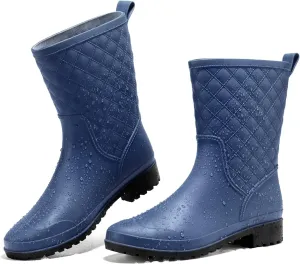 HISEA Rain Boots for Women, Lightweight Fashion Rubber Boots Mid Height Waterproof Garden Shoes Women's Rain Footwear