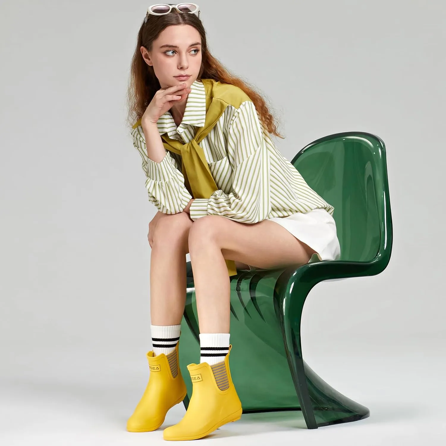 HISEA Rubber Rain Boots for Women Waterproof Chelsea Boots Short Ankle Rain Shoes Wedge Heel Anti-Slipping Rainboots for Ladies with Comfort Insole Lightweight Stylish Outdoor Work Booties