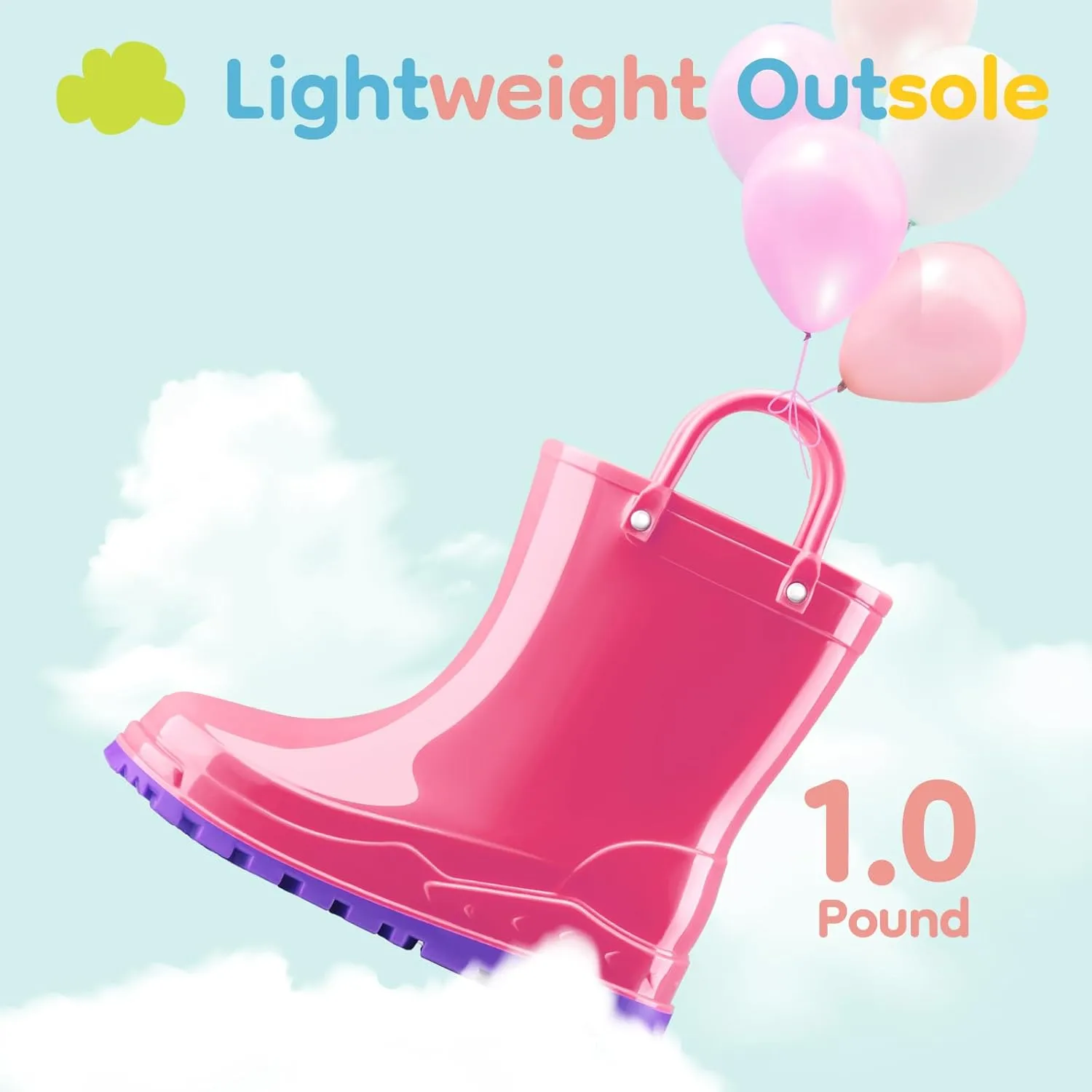 HISEA Toddler Kids Rain Boots for Boys Girls, Waterproof Rubber Boots with Easy-On Handles, Seamless Soft PVC Rainboots Lightweight Mud Shoes for Water Beach Outdoor Playing (Toddler/Little Kid/Big Kid)