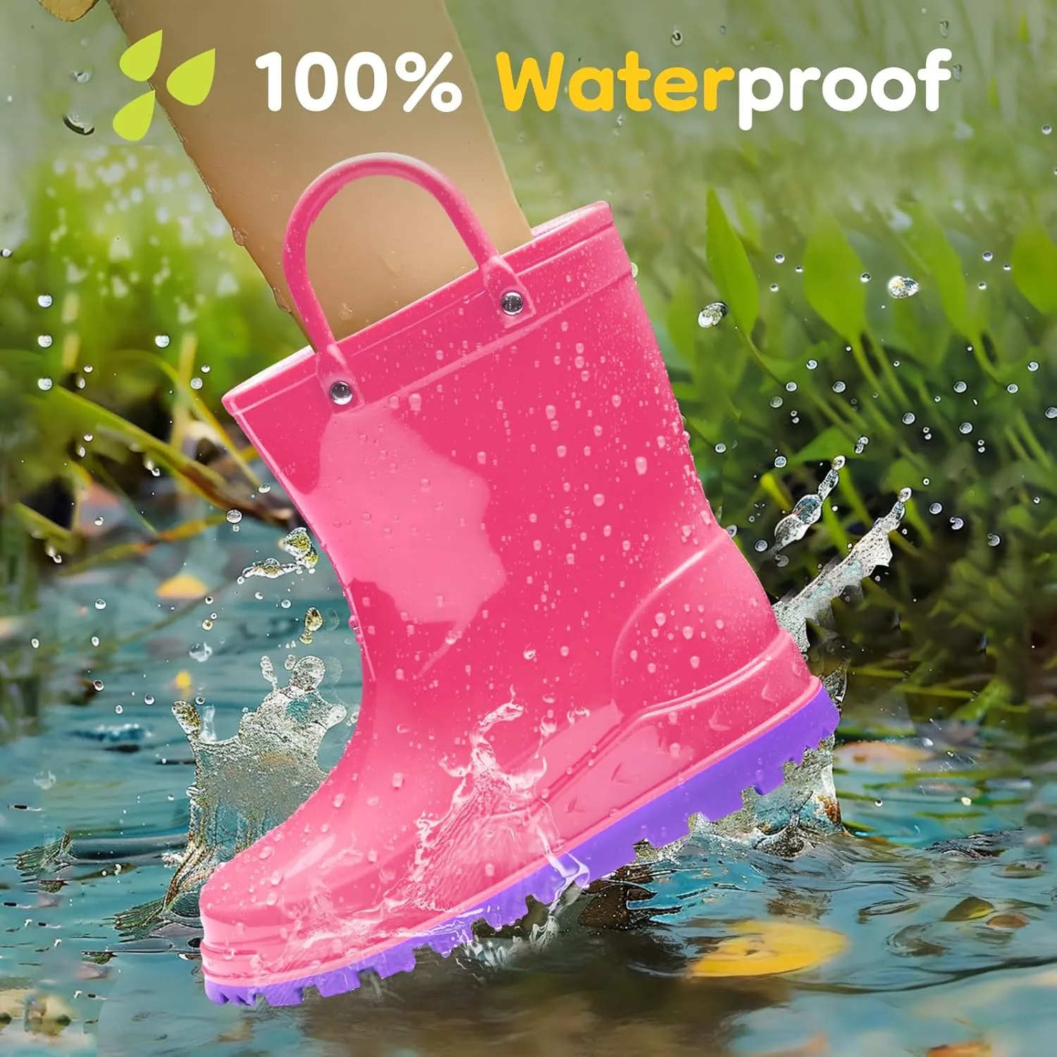 HISEA Toddler Kids Rain Boots for Boys Girls, Waterproof Rubber Boots with Easy-On Handles, Seamless Soft PVC Rainboots Lightweight Mud Shoes for Water Beach Outdoor Playing (Toddler/Little Kid/Big Kid)