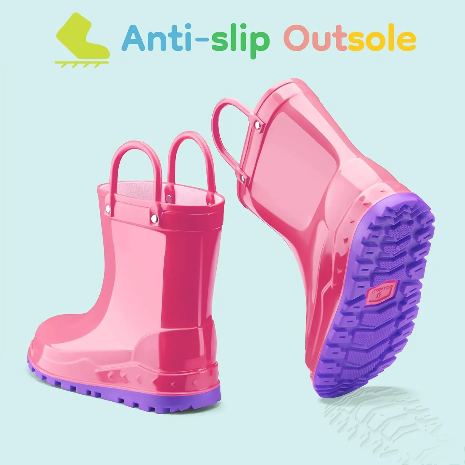 HISEA Toddler Kids Rain Boots for Boys Girls, Waterproof Rubber Boots with Easy-On Handles, Seamless Soft PVC Rainboots Lightweight Mud Shoes for Water Beach Outdoor Playing (Toddler/Little Kid/Big Kid)