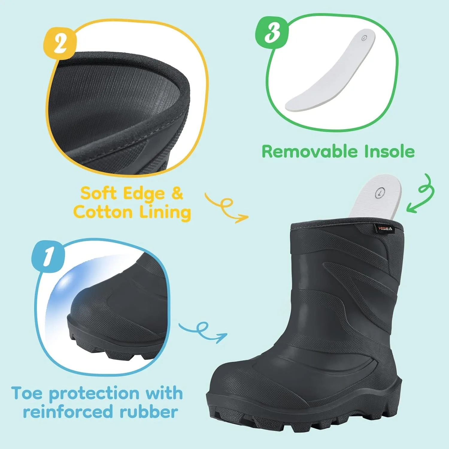 HISEA Toddler Rain Boots for Boys and Girls, Waterproof Seamless Lightweight Rubber Boots - Kids Rain Boots for Water Beach Outdoor Playing, Age 5-12 (Little Kid/Big Kid)