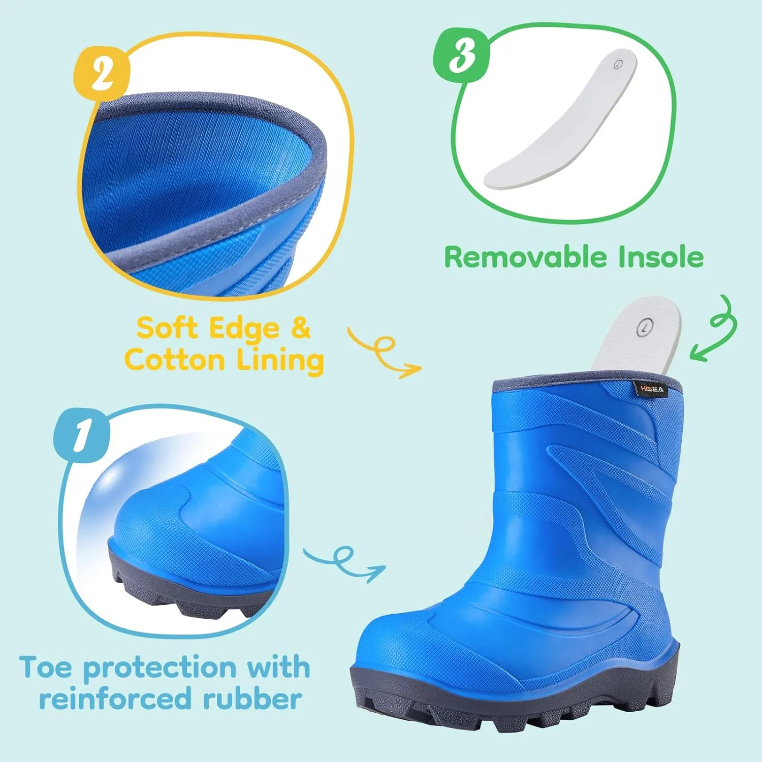 HISEA Toddler Rain Boots for Boys and Girls, Waterproof Seamless Lightweight Rubber Boots - Kids Rain Boots for Water Beach Outdoor Playing, Age 5-12 (Little Kid/Big Kid)