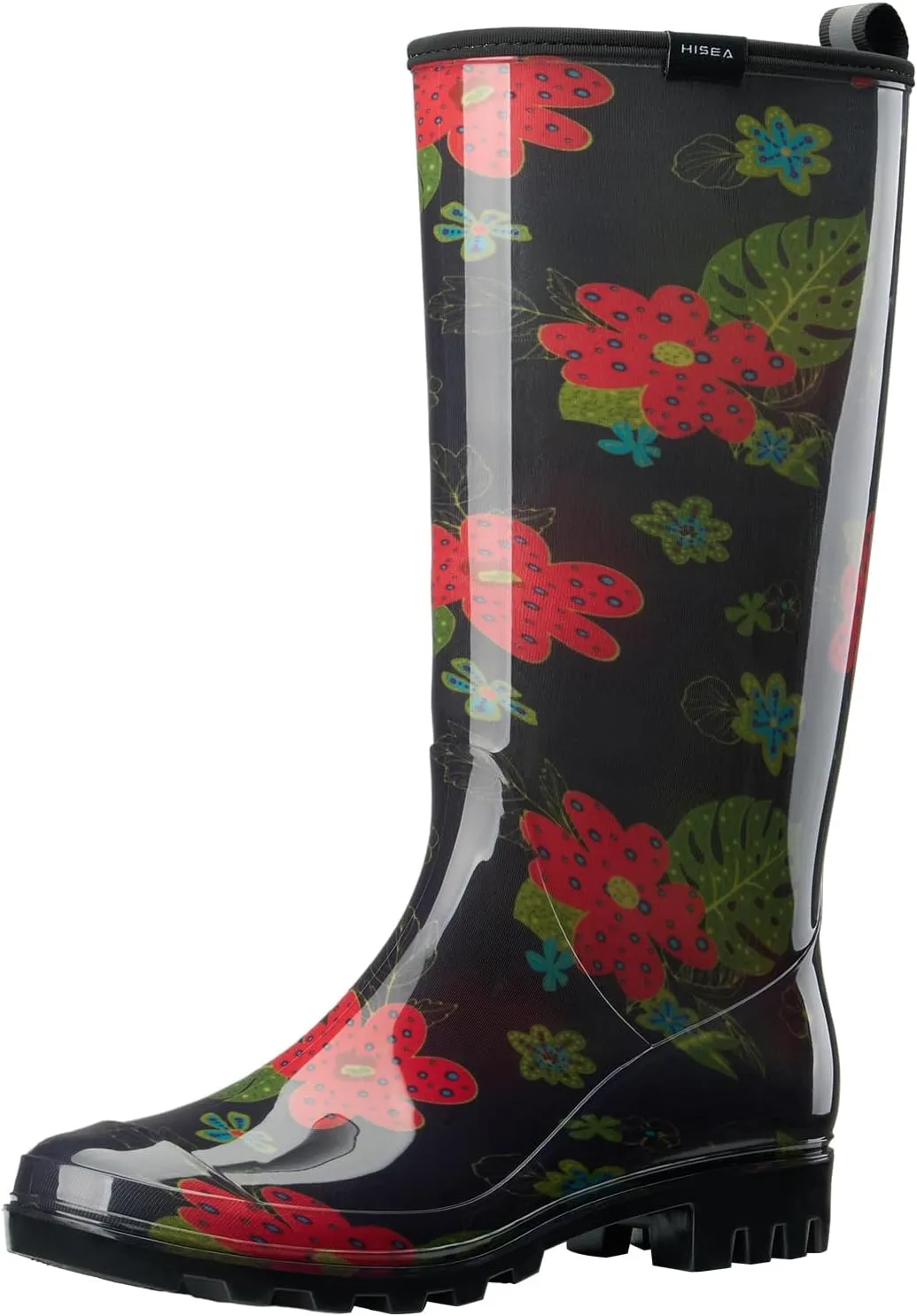 HISEA Women's Rain Boots Fashion Waterproof Garden Shoes Colorful Printed Rubber Boots Anti-Slipping Rainboots for Ladies with Comfort Insole Tall Knee High Outdoor Rain Shoes