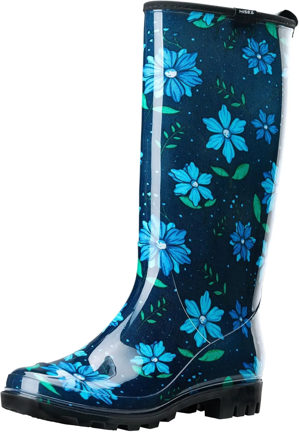 HISEA Women's Rain Boots Waterproof Garden Shoes Colorful Printed Knee High Rubber Boots Anti-Slipping Rainboots for Ladies with Comfort Insole Tall Wellington Rain Shoes