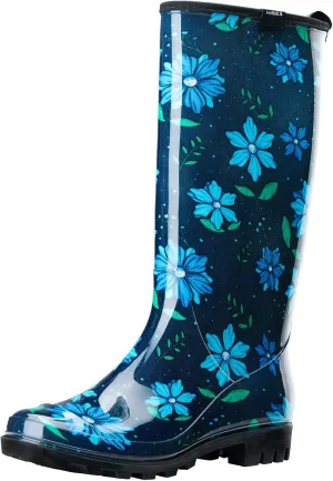 HISEA Women's Rain Boots Waterproof Garden Shoes Colorful Printed Knee High Rubber Boots Anti-Slipping Rainboots for Ladies with Comfort Insole Tall Wellington Rain Shoes