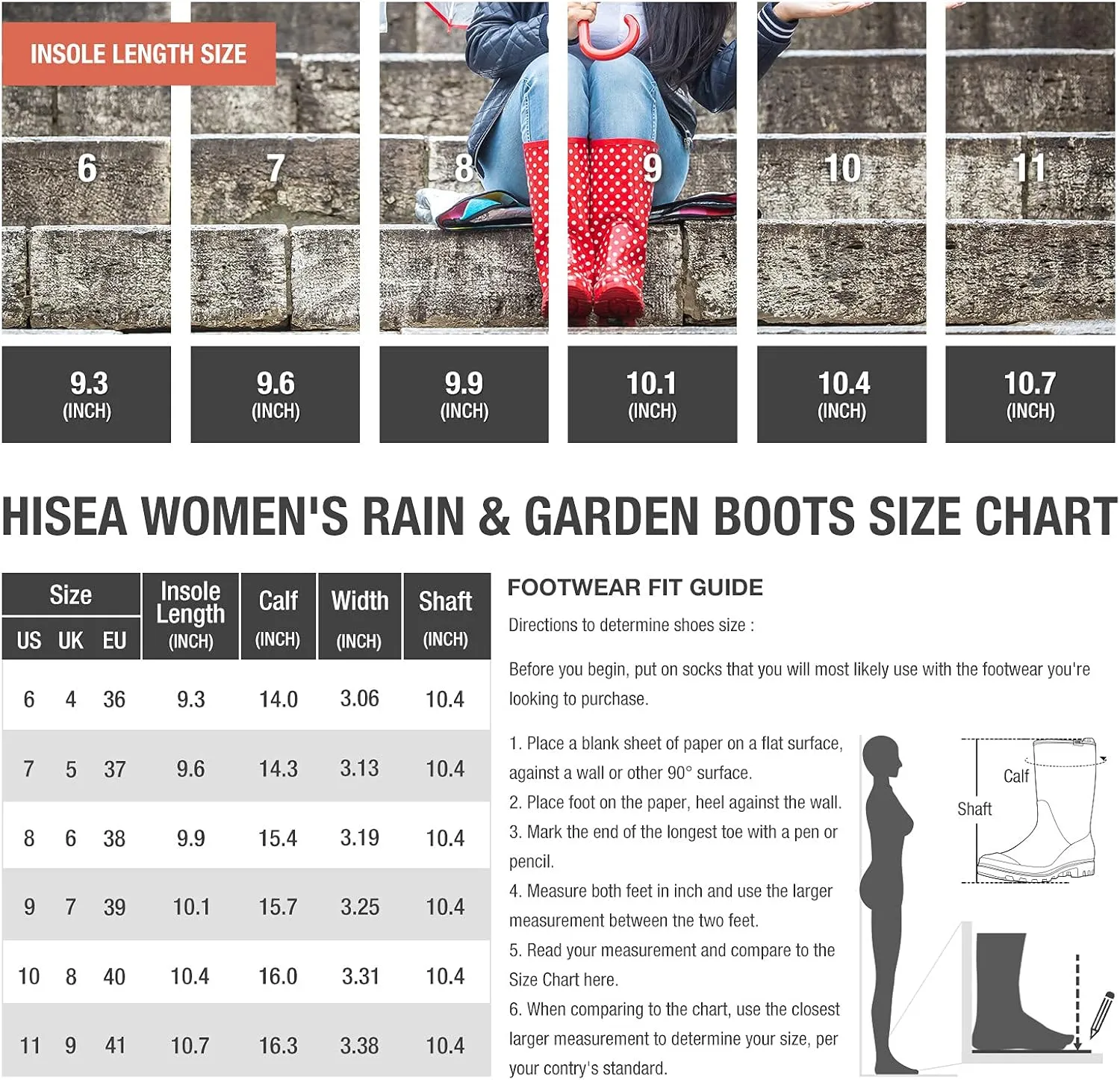 HISEA Women's Rain Boots Waterproof Mid Calf Garden Boots for Women