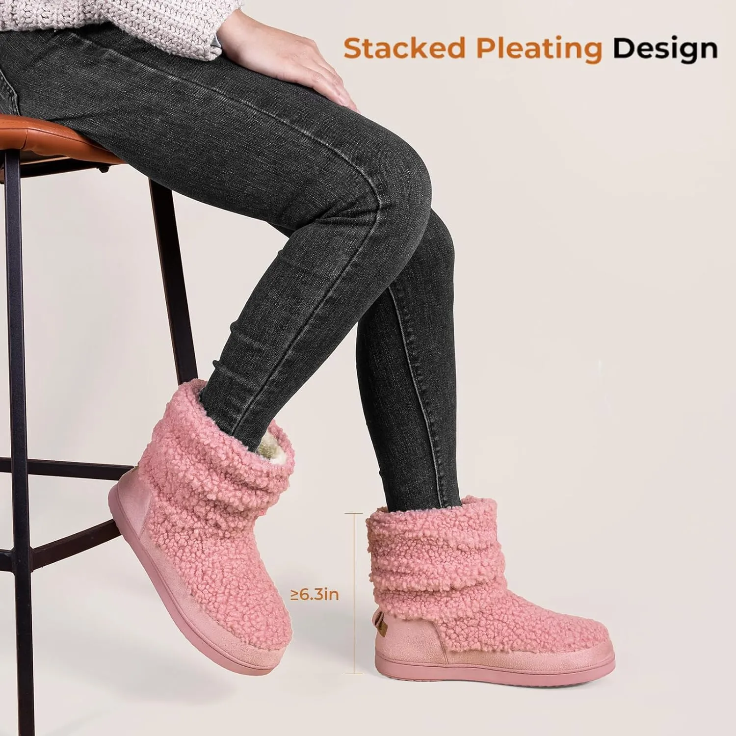 HomeTop Women's Bootie Slippers Fuzzy Warm Memory Foam Indoor House Shoes with Non-slip Rubber Soles