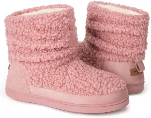 HomeTop Women's Bootie Slippers Fuzzy Warm Memory Foam Indoor House Shoes with Non-slip Rubber Soles