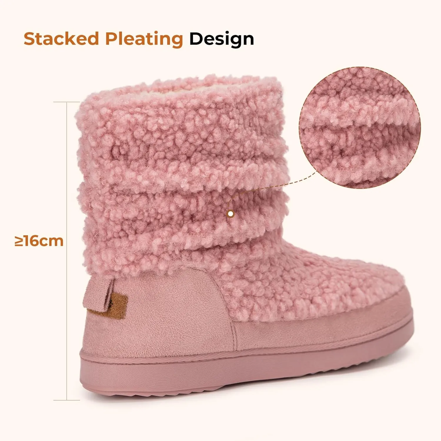 HomeTop Women's Bootie Slippers Fuzzy Warm Memory Foam Indoor House Shoes with Non-slip Rubber Soles