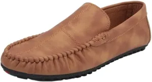 HOOENG Men's Loafers Moccasins Shoes Solid Color Patchwork PU Leather Flat Heel Anti-Slip Comfortable Outdoor Slip-ons (Color : Yellow, Size : 8)