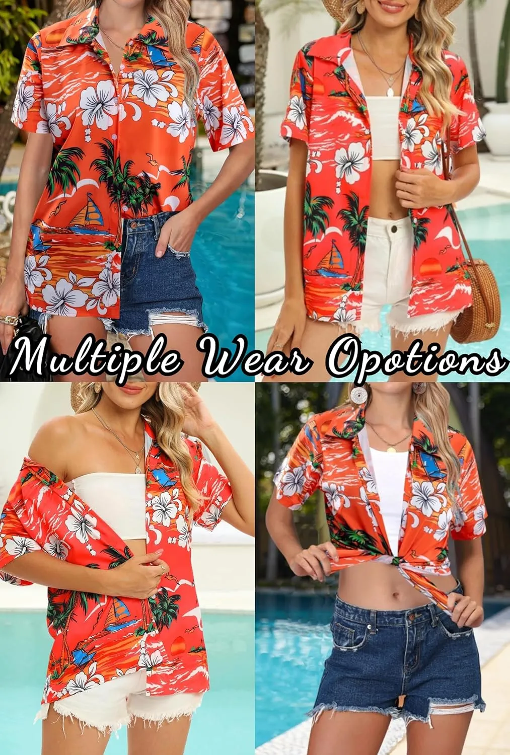 HOTOUCH Womens Hawaiian Shirts Button Up Casual Floral Tropical Shirt Summer Beach Shirt Cool Short Sleeve Blouse Tops