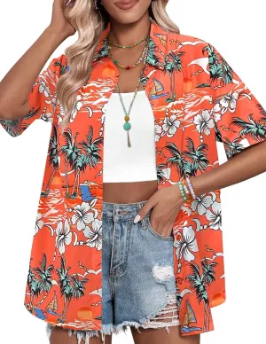 HOTOUCH Womens Hawaiian Shirts Button Up Casual Floral Tropical Shirt Summer Beach Shirt Cool Short Sleeve Blouse Tops