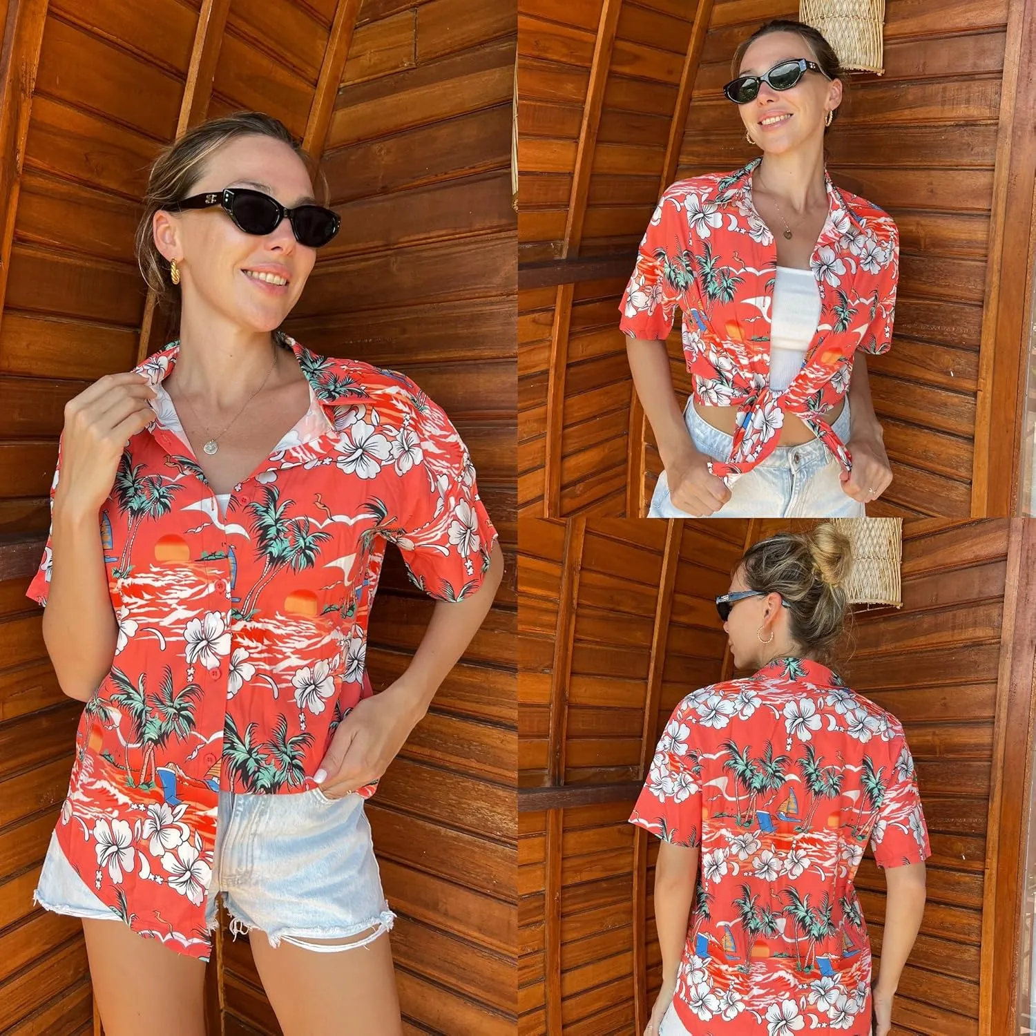 HOTOUCH Womens Hawaiian Shirts Button Up Casual Floral Tropical Shirt Summer Beach Shirt Cool Short Sleeve Blouse Tops