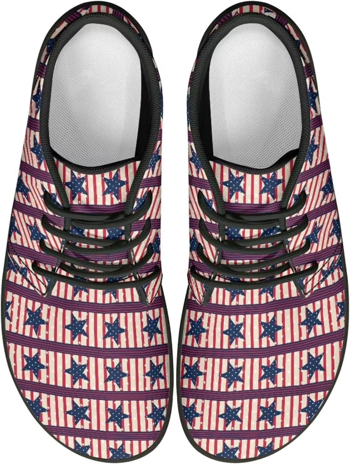 Howilath Flag Print Barefoot Shoes Men Running Cross Training Shoe, Low Zero Drop Wide Toe Walking Sneakers