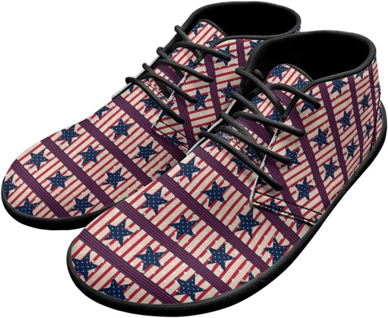 Howilath Flag Print Barefoot Shoes Men Running Cross Training Shoe, Low Zero Drop Wide Toe Walking Sneakers