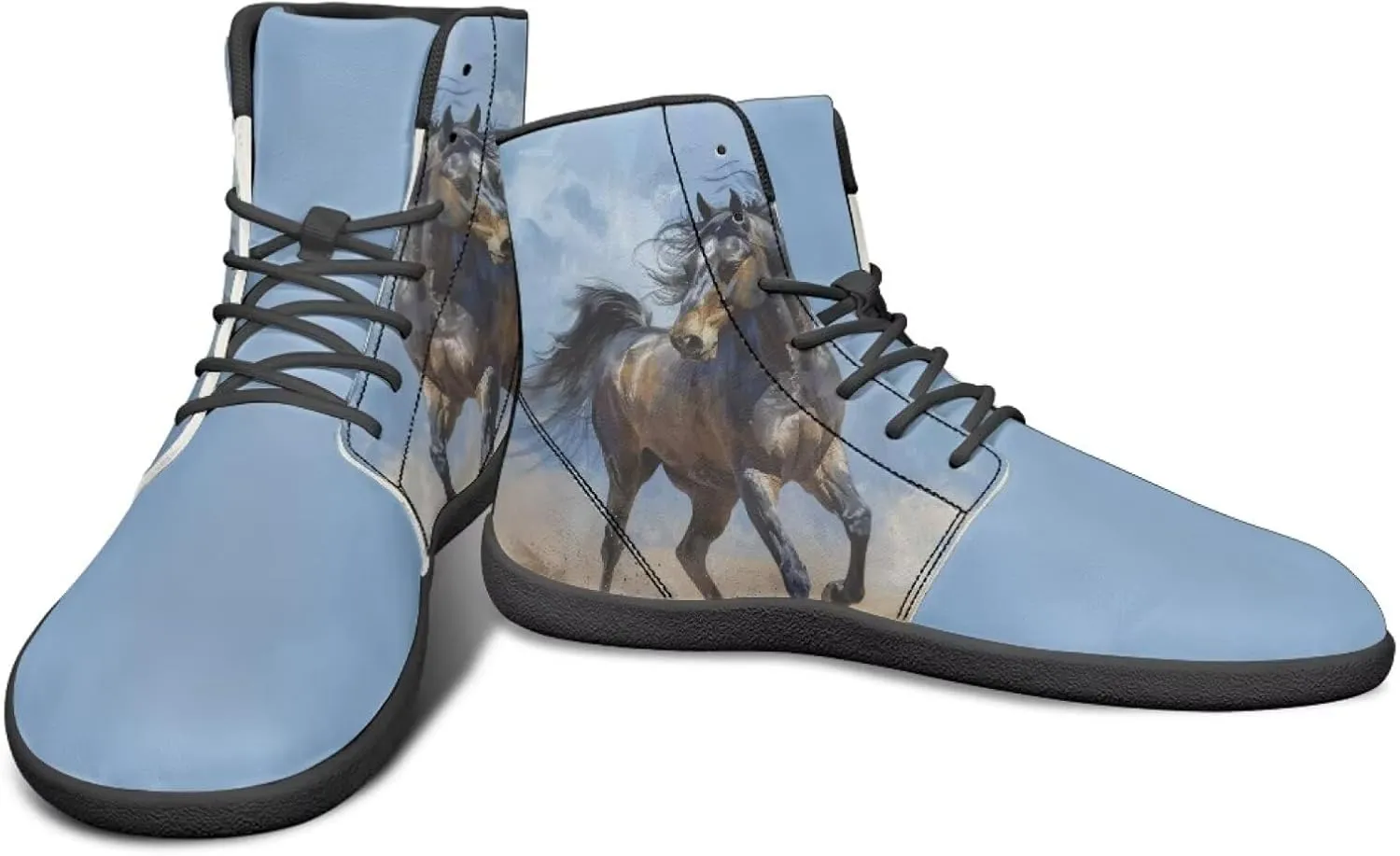 Howilath Horse Print High Top Sneakers for Men Wide Toe Barefoot Shoes Zero Drop Running Cross Training Shoe