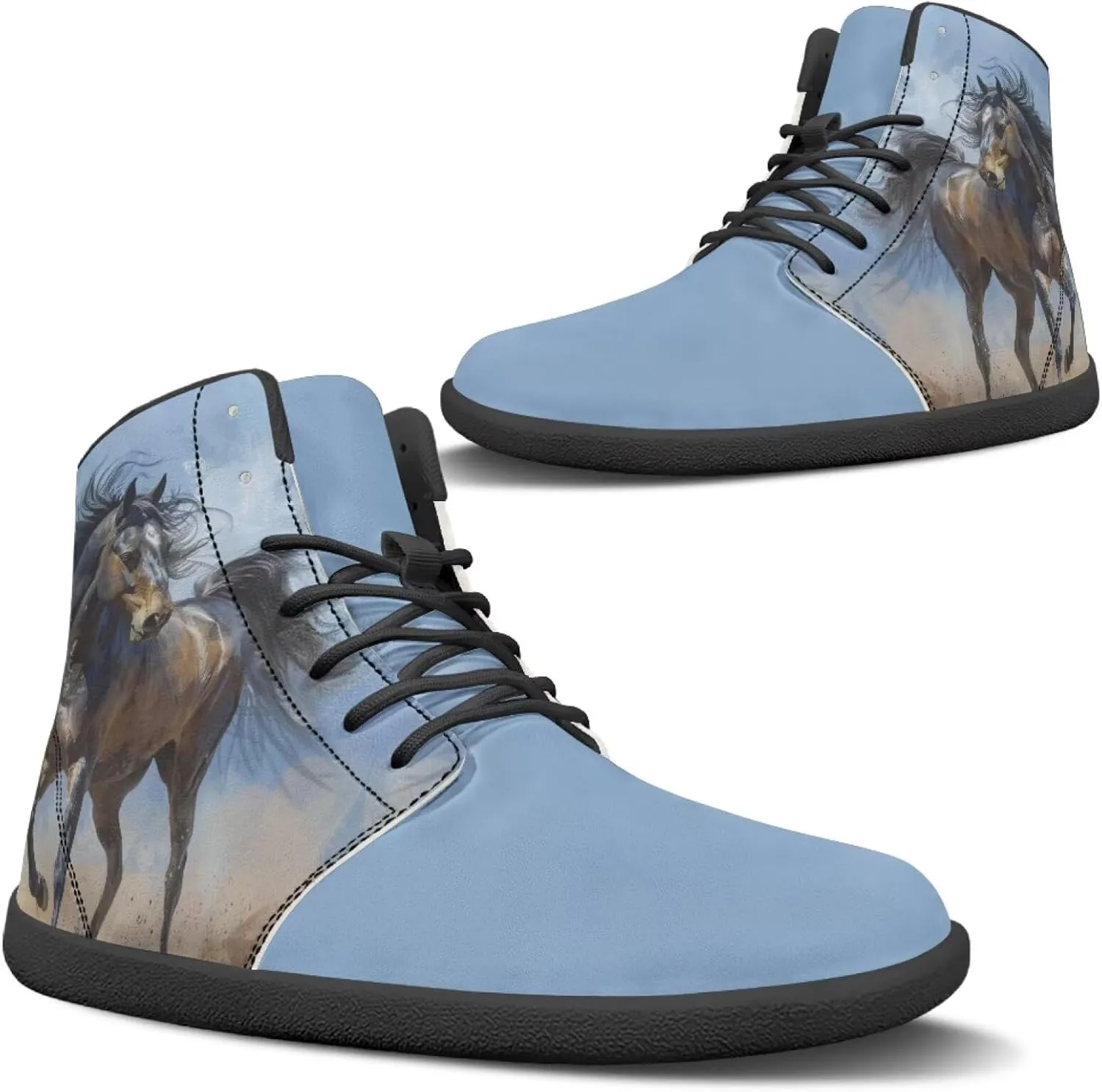 Howilath Horse Print High Top Sneakers for Men Wide Toe Barefoot Shoes Zero Drop Running Cross Training Shoe