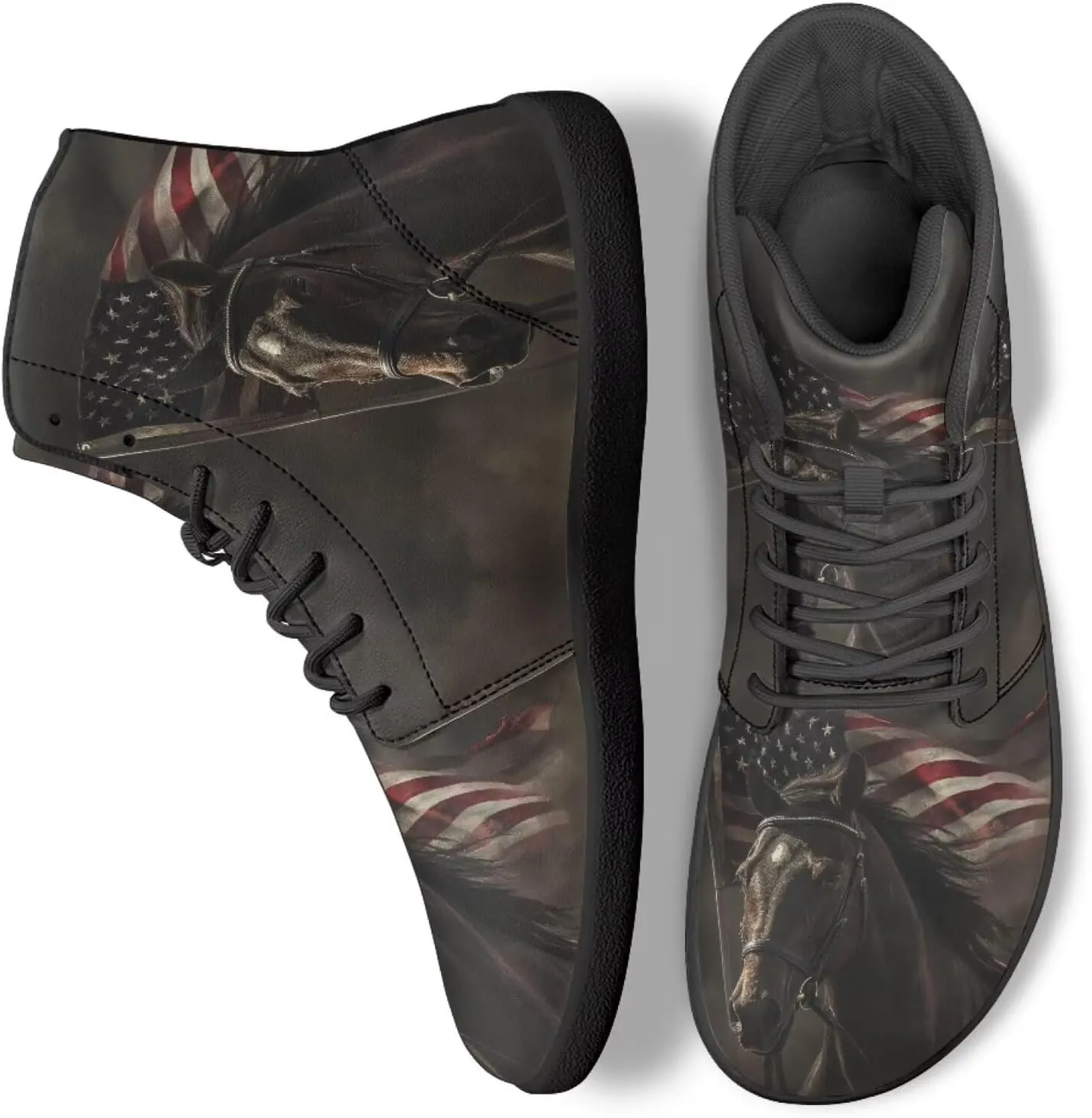 Howilath Horse Print High Top Sneakers for Men Wide Toe Barefoot Shoes Zero Drop Running Cross Training Shoe