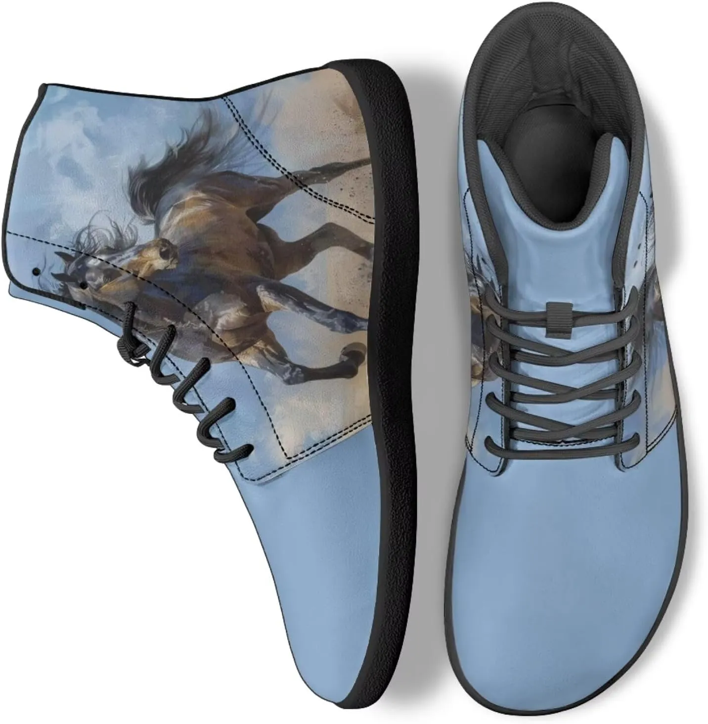 Howilath Horse Print High Top Sneakers for Men Wide Toe Barefoot Shoes Zero Drop Running Cross Training Shoe