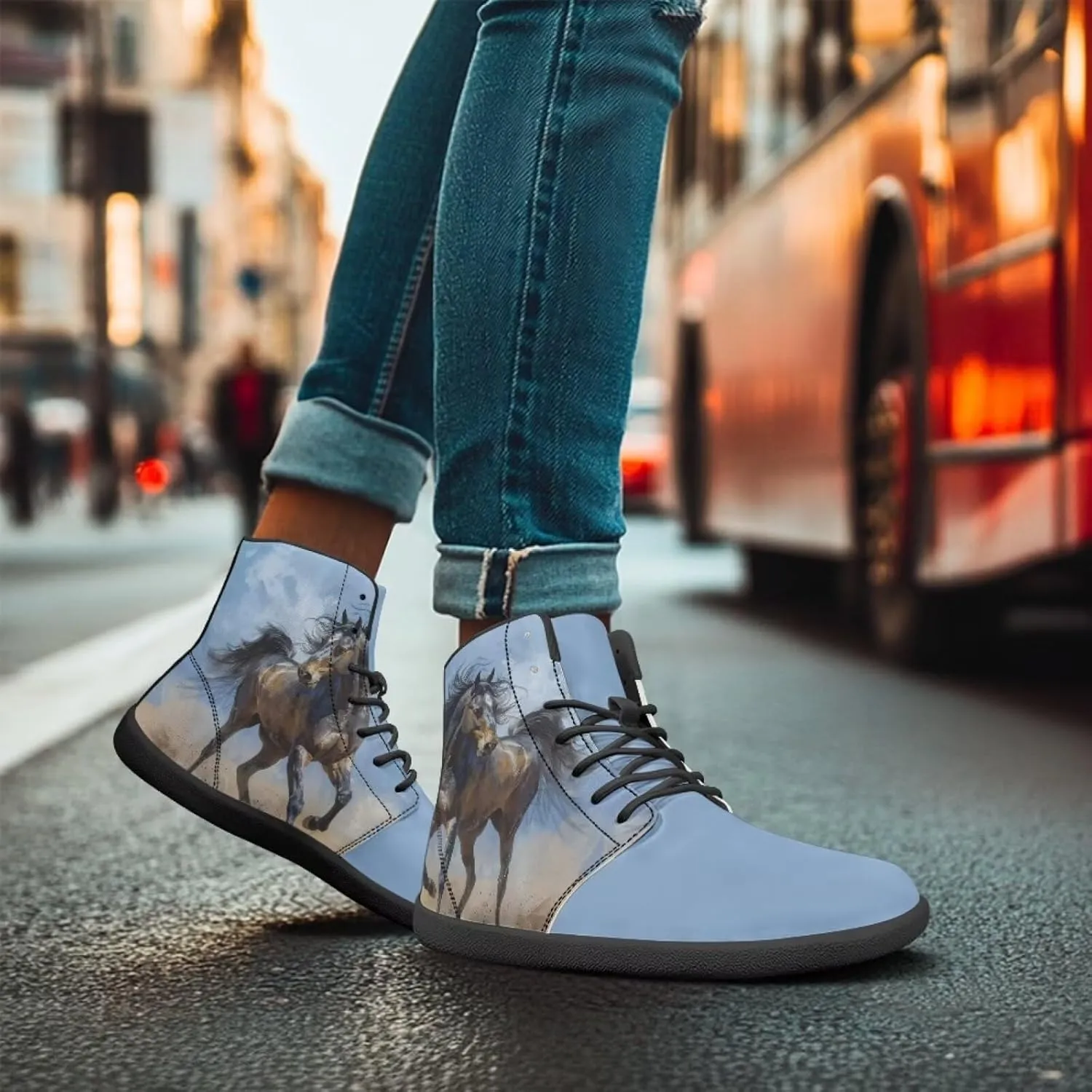 Howilath Horse Print High Top Sneakers for Men Wide Toe Barefoot Shoes Zero Drop Running Cross Training Shoe