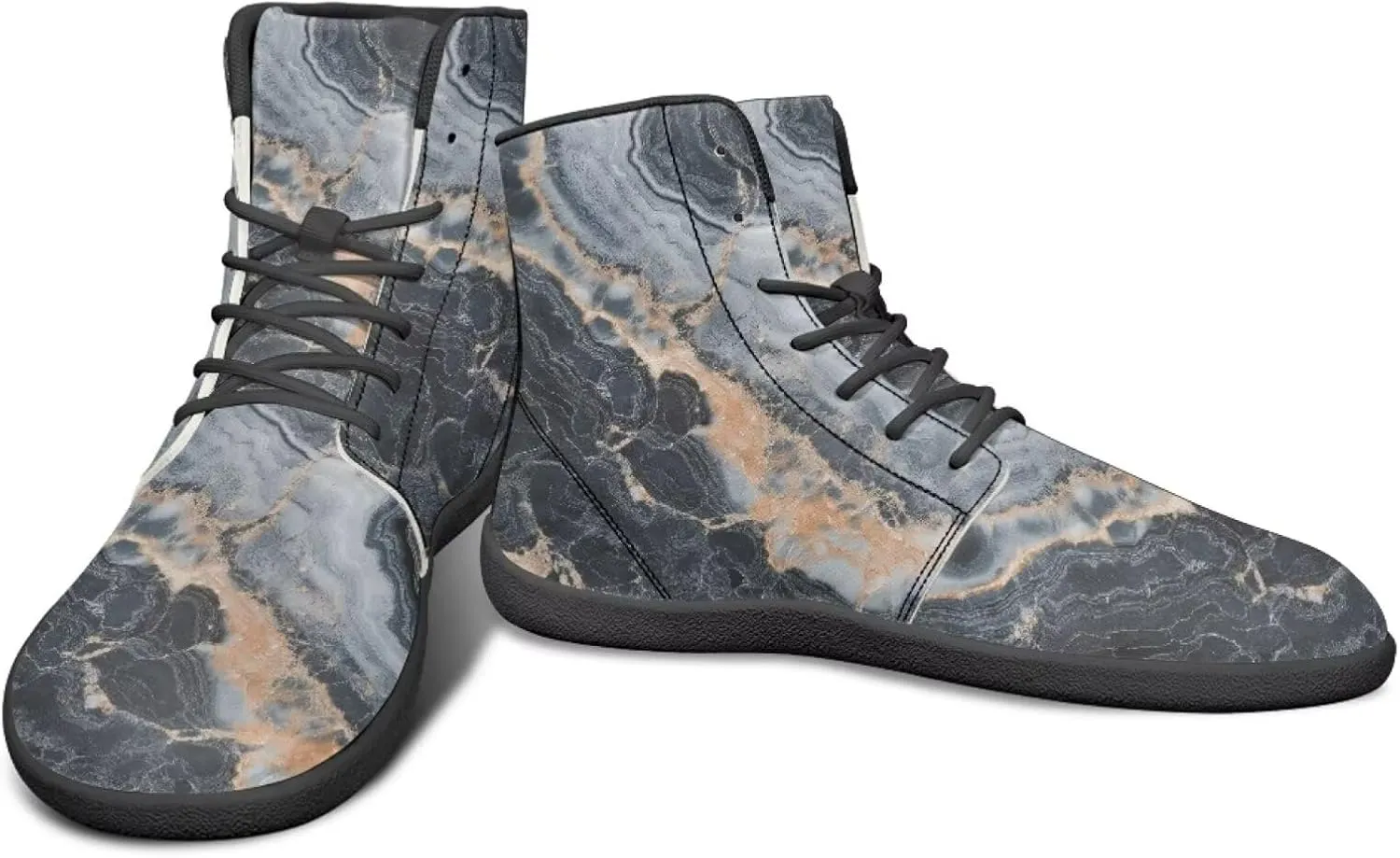 Howilath Marble Print High Top Sneakers for Men Wide Toe Barefoot Shoes Waterproof Running Cross Training Shoe