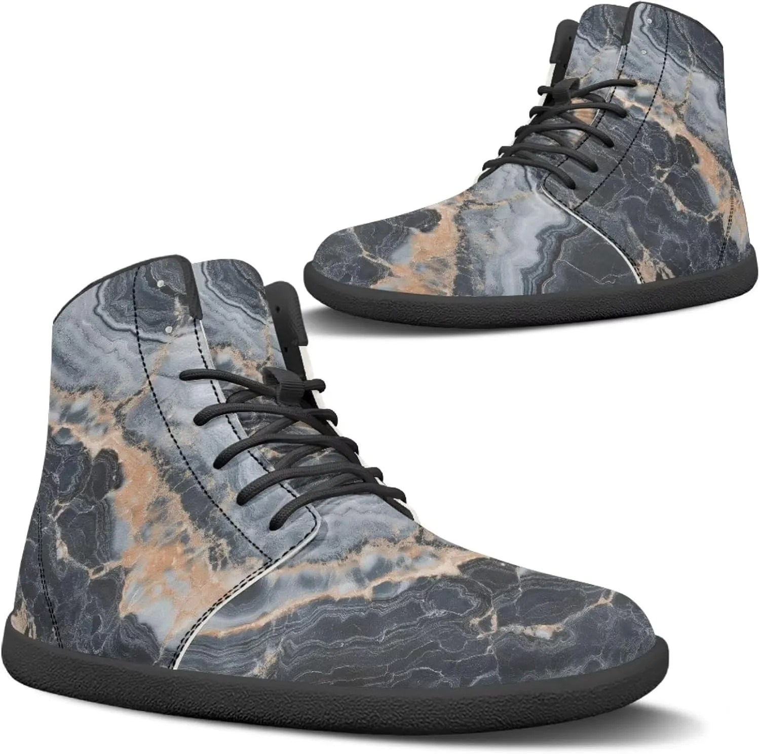 Howilath Marble Print High Top Sneakers for Men Wide Toe Barefoot Shoes Waterproof Running Cross Training Shoe
