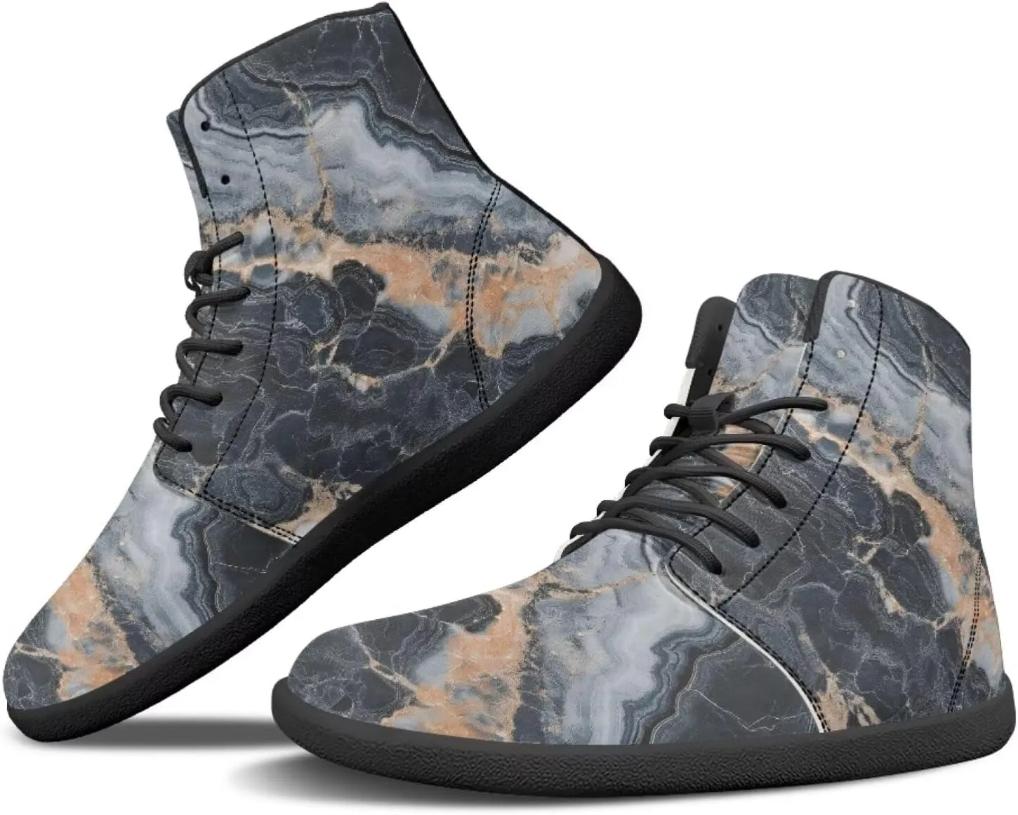 Howilath Marble Print High Top Sneakers for Men Wide Toe Barefoot Shoes Waterproof Running Cross Training Shoe
