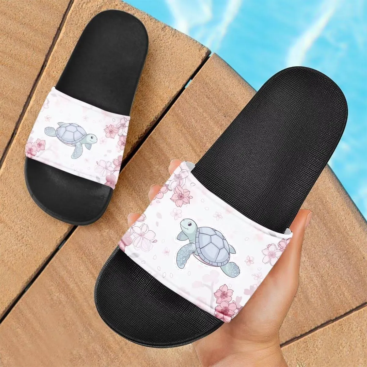 Howilath Novelty Animals Pattern Women's Slide Sandals, Casual Soft Sole Open Toe Non-Slip Single Band Slide Sandals