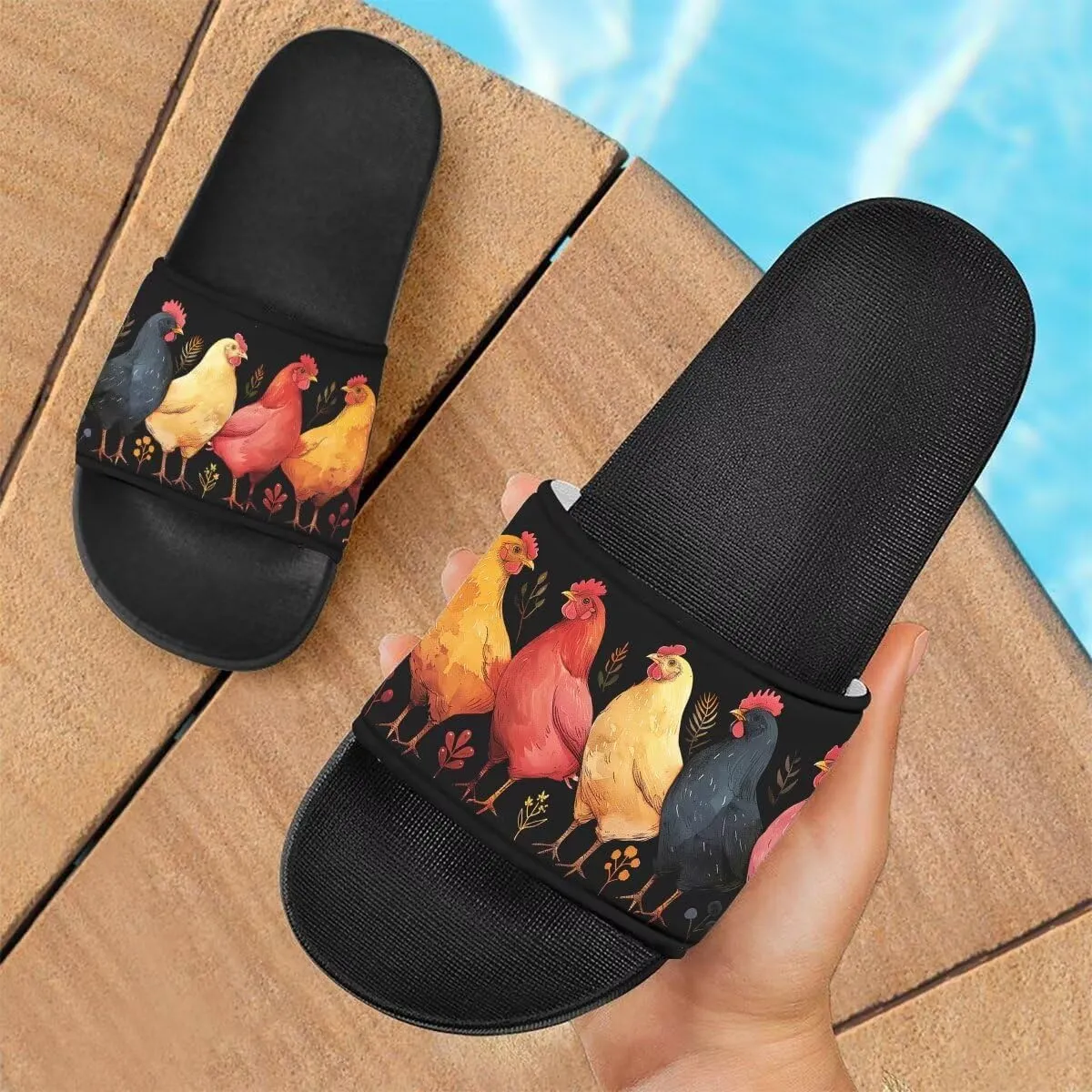 Howilath Women's Casual Slide Sandals, Cartoon Animals Print Comfortable Soft Sole Non-Slip Open Toe EVA Flat Sandals