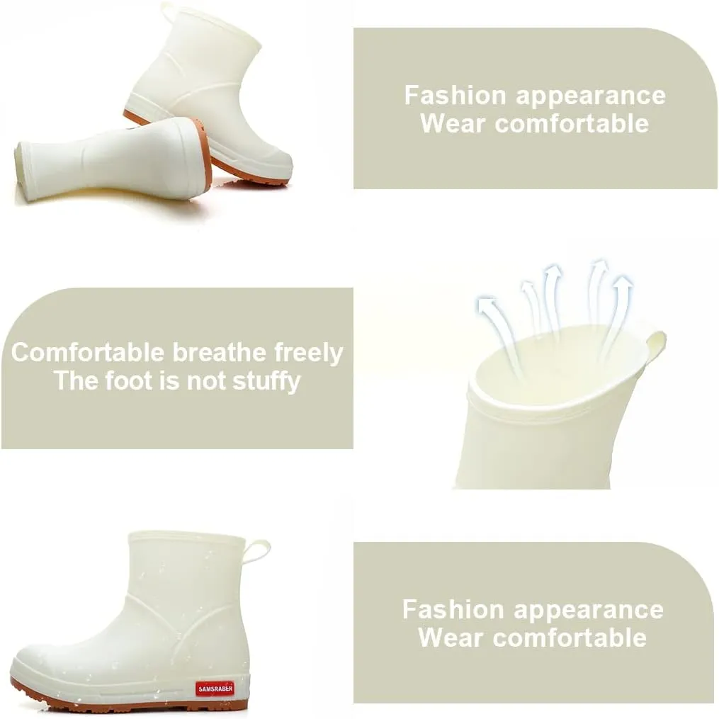HSBDNZQ Rain Boots for Women, Lightweight Warm Waterproof Rain Boots, Anti-Slipping Garden Boots Soft and Durable, Chelsea Rain Boots with Comfortable Insoles for Outdoor