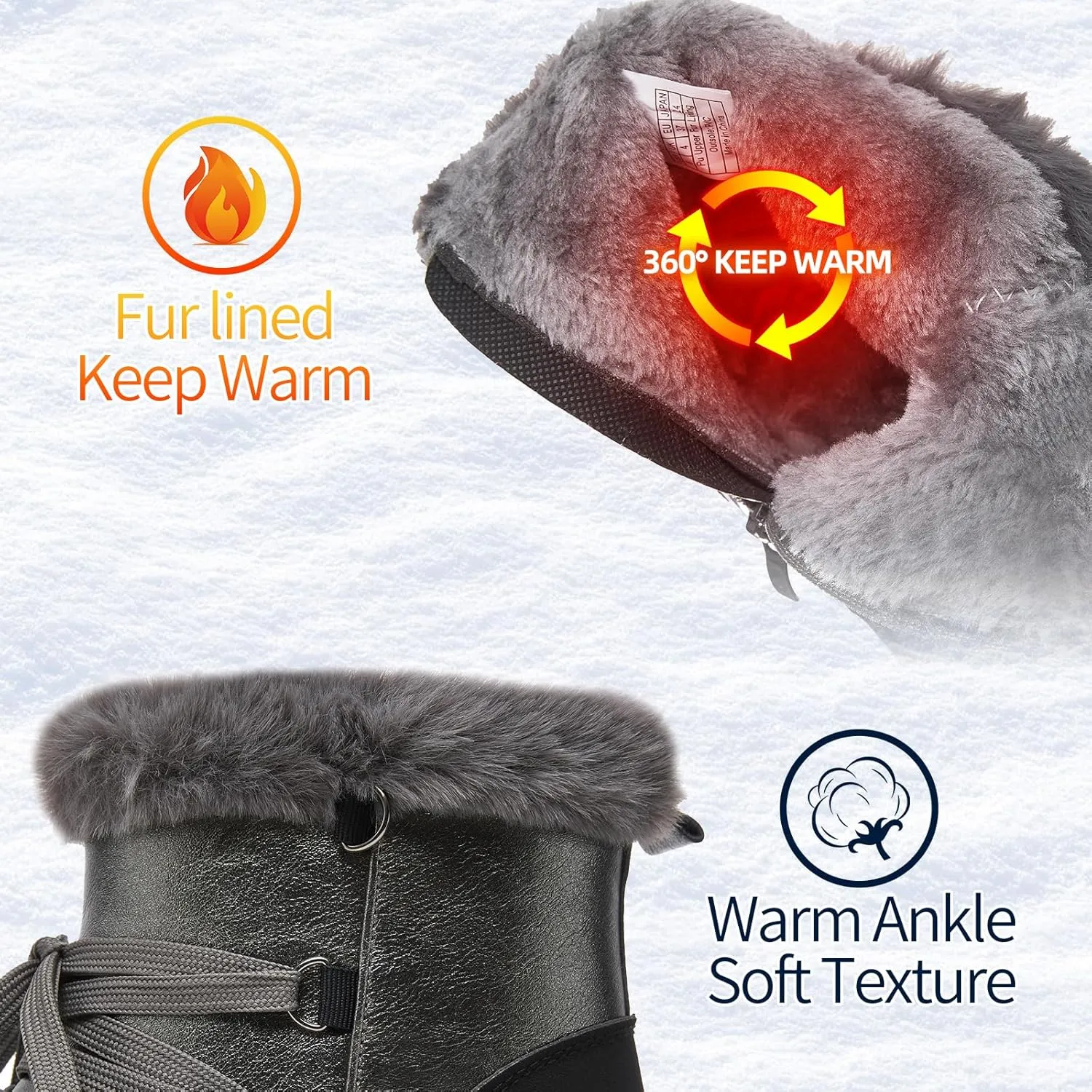 HYPOCRUTE Women's Fur lined Snow Boots Warm Winter Boots for Women Lace up Non Slip Ankle Booties Comfortable Fuzzy Boots with Zipper
