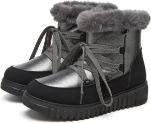 HYPOCRUTE Women's Fur lined Snow Boots Warm Winter Boots for Women Lace up Non Slip Ankle Booties Comfortable Fuzzy Boots with Zipper