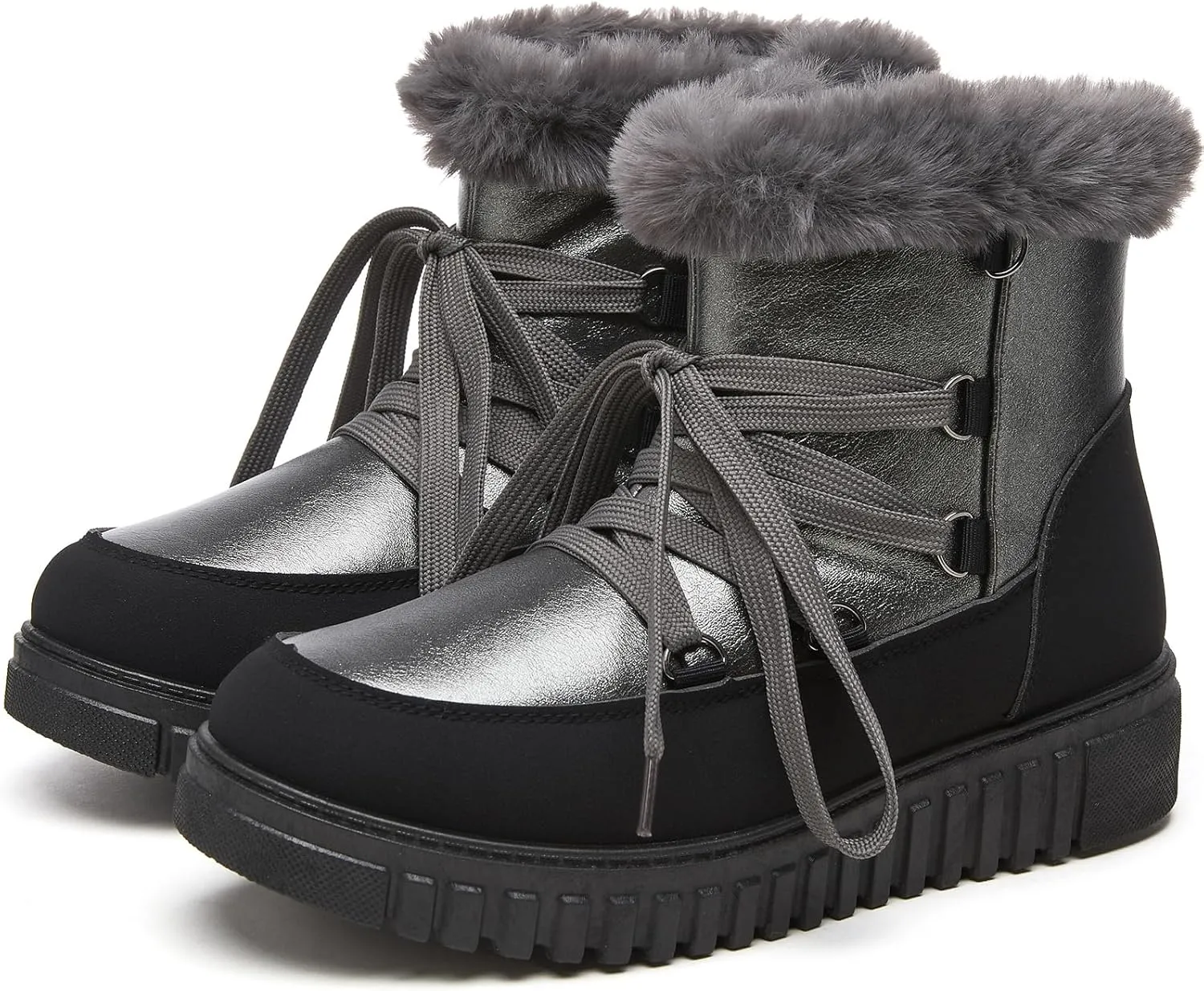 HYPOCRUTE Women's Fur lined Snow Boots Warm Winter Boots for Women Lace up Non Slip Ankle Booties Comfortable Fuzzy Boots with Zipper
