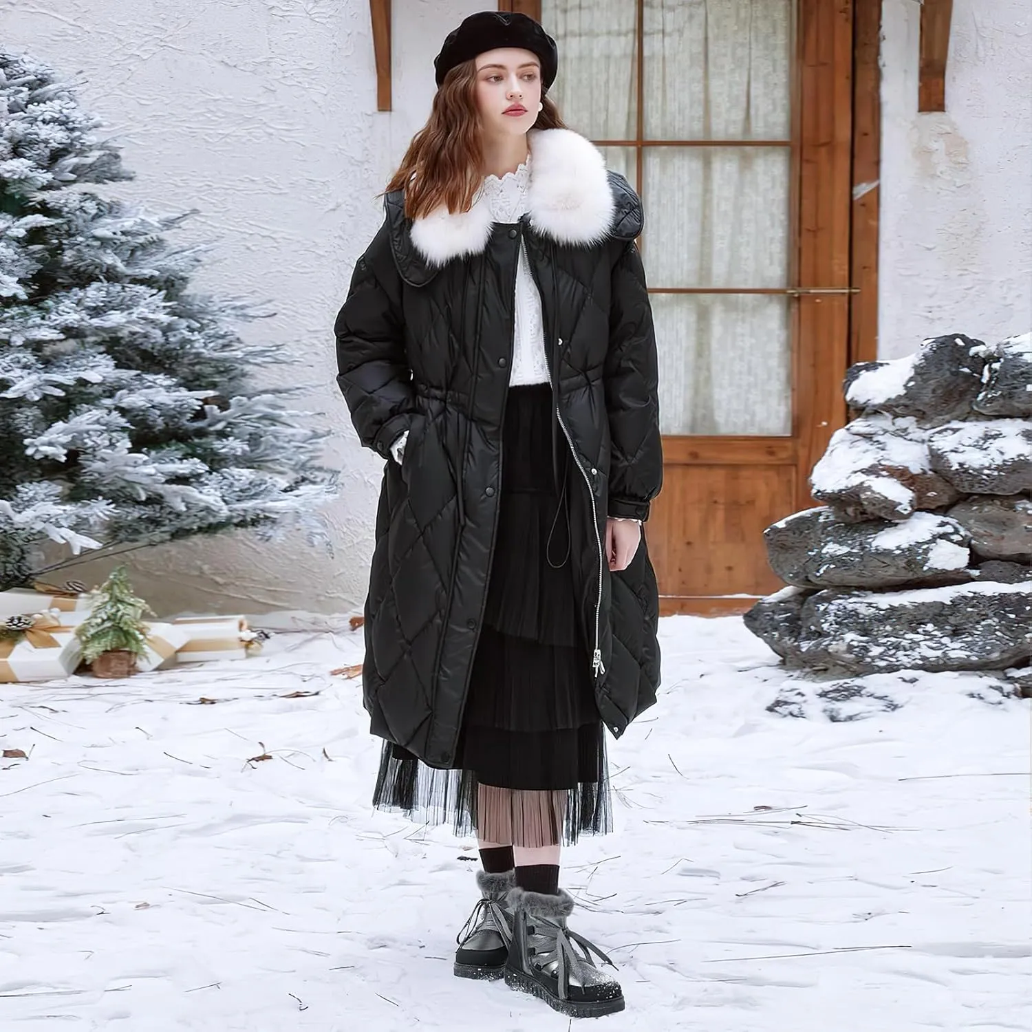 HYPOCRUTE Women's Fur lined Snow Boots Warm Winter Boots for Women Lace up Non Slip Ankle Booties Comfortable Fuzzy Boots with Zipper