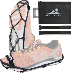 Ice Cleats for Walking on Ice Snow, Crampons Traction Grips Spikes for Shoes Boots, Anti-Slip Flexible Footwear Grippers for Climbing Hiking Fishing Outdoor Running with 2 Adjustable Straps