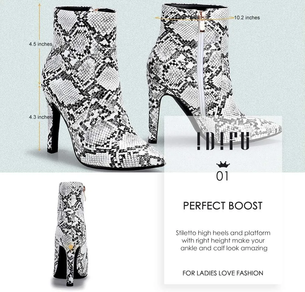 IDIFU Ankle Boots for Women High Heel Pointed Toe Boots Side Zipper Stiletto Booties