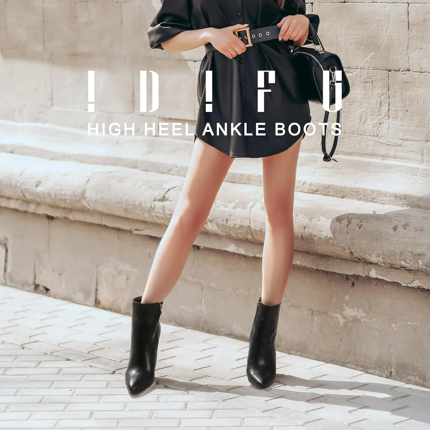 IDIFU Ankle Boots for Women High Heel Pointed Toe Boots Side Zipper Stiletto Booties