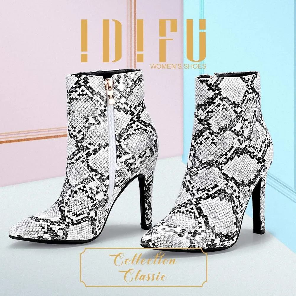 IDIFU Ankle Boots for Women High Heel Pointed Toe Boots Side Zipper Stiletto Booties