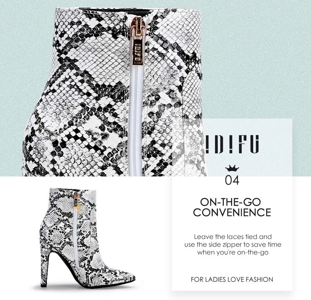 IDIFU Ankle Boots for Women High Heel Pointed Toe Boots Side Zipper Stiletto Booties