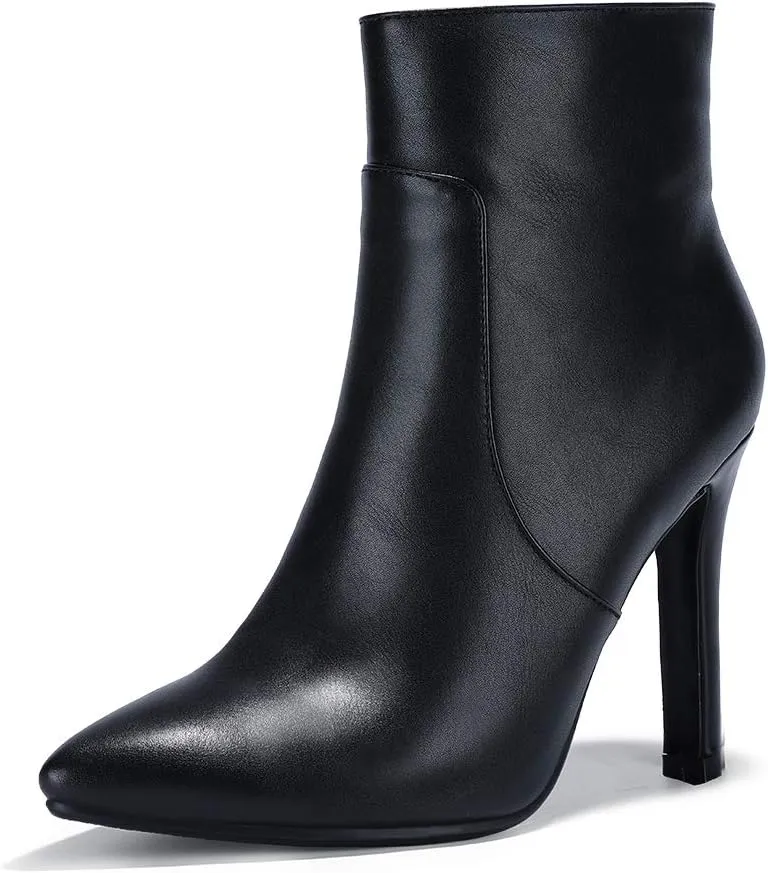 IDIFU Ankle Boots for Women High Heel Pointed Toe Boots Side Zipper Stiletto Booties