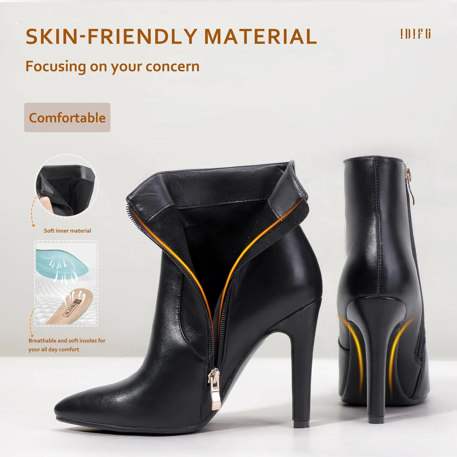 IDIFU Ankle Boots for Women High Heel Pointed Toe Boots Side Zipper Stiletto Booties