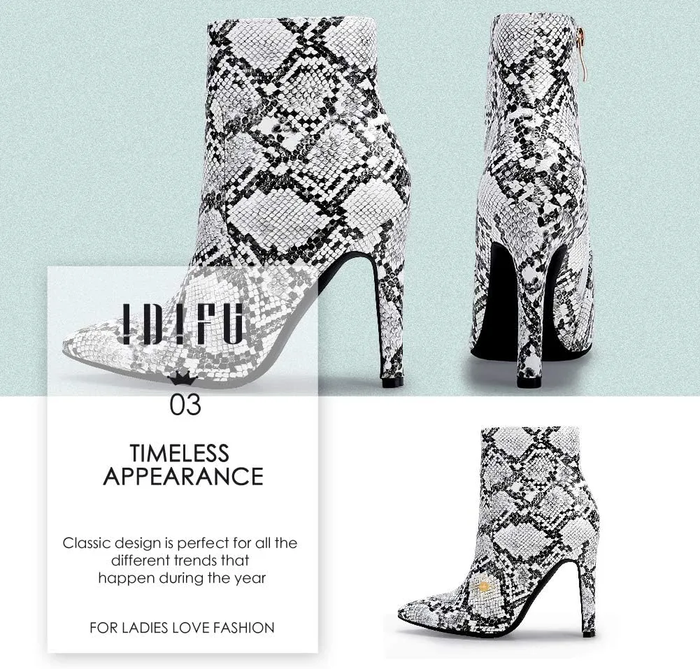 IDIFU Ankle Boots for Women High Heel Pointed Toe Boots Side Zipper Stiletto Booties