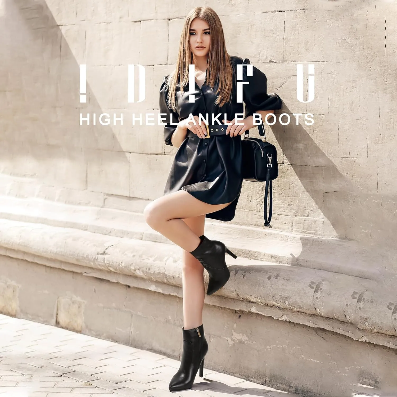 IDIFU Ankle Boots for Women High Heel Pointed Toe Boots Side Zipper Stiletto Booties