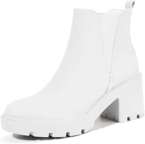 IDIFU IN3 Chelsea Ankle Boots Womens Boots Low Short Block Chunky Thick Heel Fall Boots Ladies Bride Wedding Slip On Closed Round Toe Booties Comfort Cute Trendy Stylish V Shaped Opening Dressy Boots