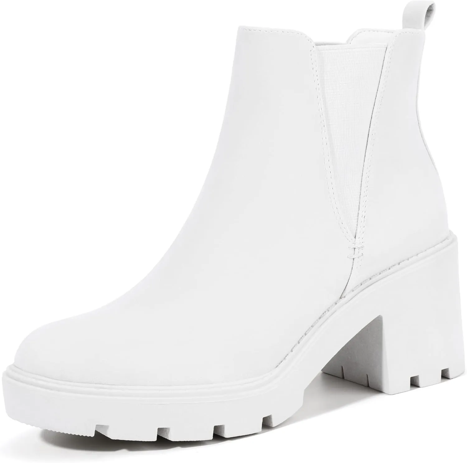 IDIFU IN3 Chelsea Ankle Boots Womens Boots Low Short Block Chunky Thick Heel Fall Boots Ladies Bride Wedding Slip On Closed Round Toe Booties Comfort Cute Trendy Stylish V Shaped Opening Dressy Boots